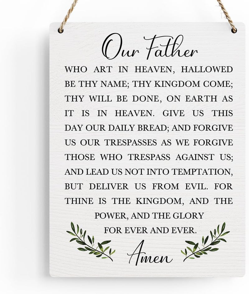 BELLOWDEER Christian Bible Verses Wall Decor Our Father Prayer Wall Decoration The Lords Prayer Wooden Hanging Sign Scripture Wall Art for Home Living Room Bedroom Home Wall Decor 8x10 Inches Religious Gift - Image 1